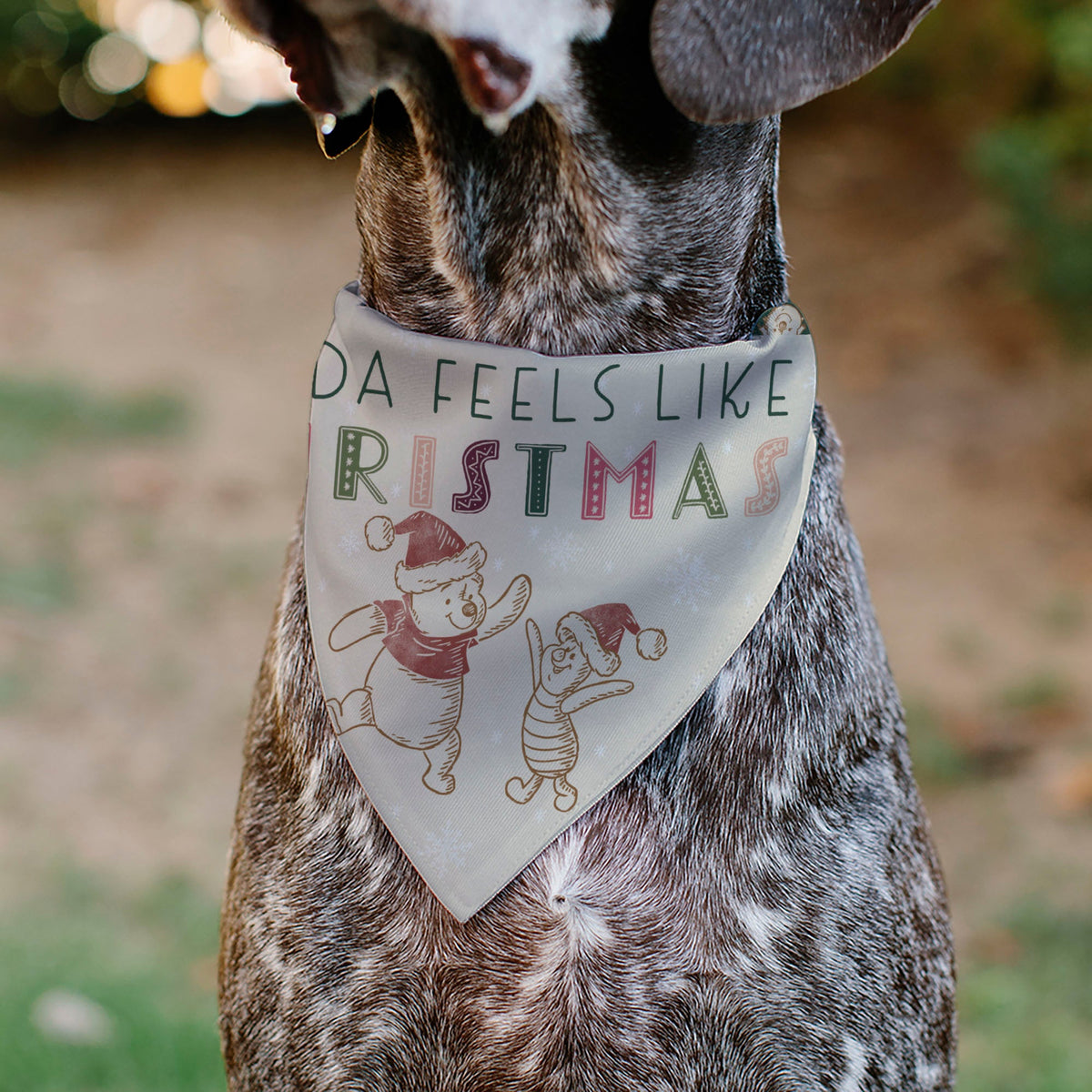 Pet Bandana - Winnie the Pooh and Piglet FEELS LIKE CHRISTMAS Holiday Pose Beige