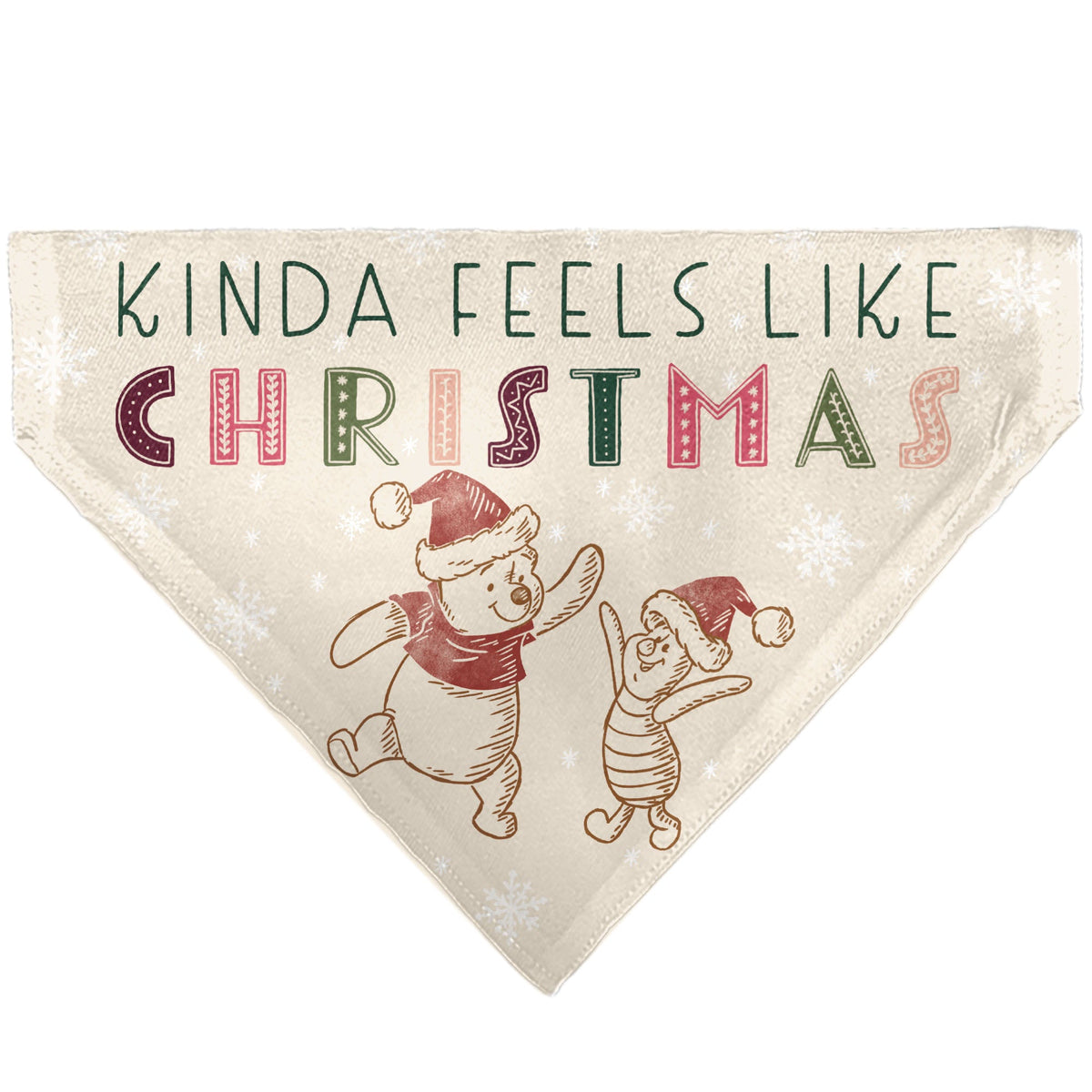 Pet Bandana - Winnie the Pooh and Piglet FEELS LIKE CHRISTMAS Holiday Pose Beige