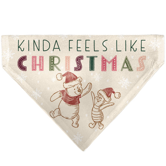 Pet Bandana - Winnie the Pooh and Piglet FEELS LIKE CHRISTMAS Holiday Pose Beige