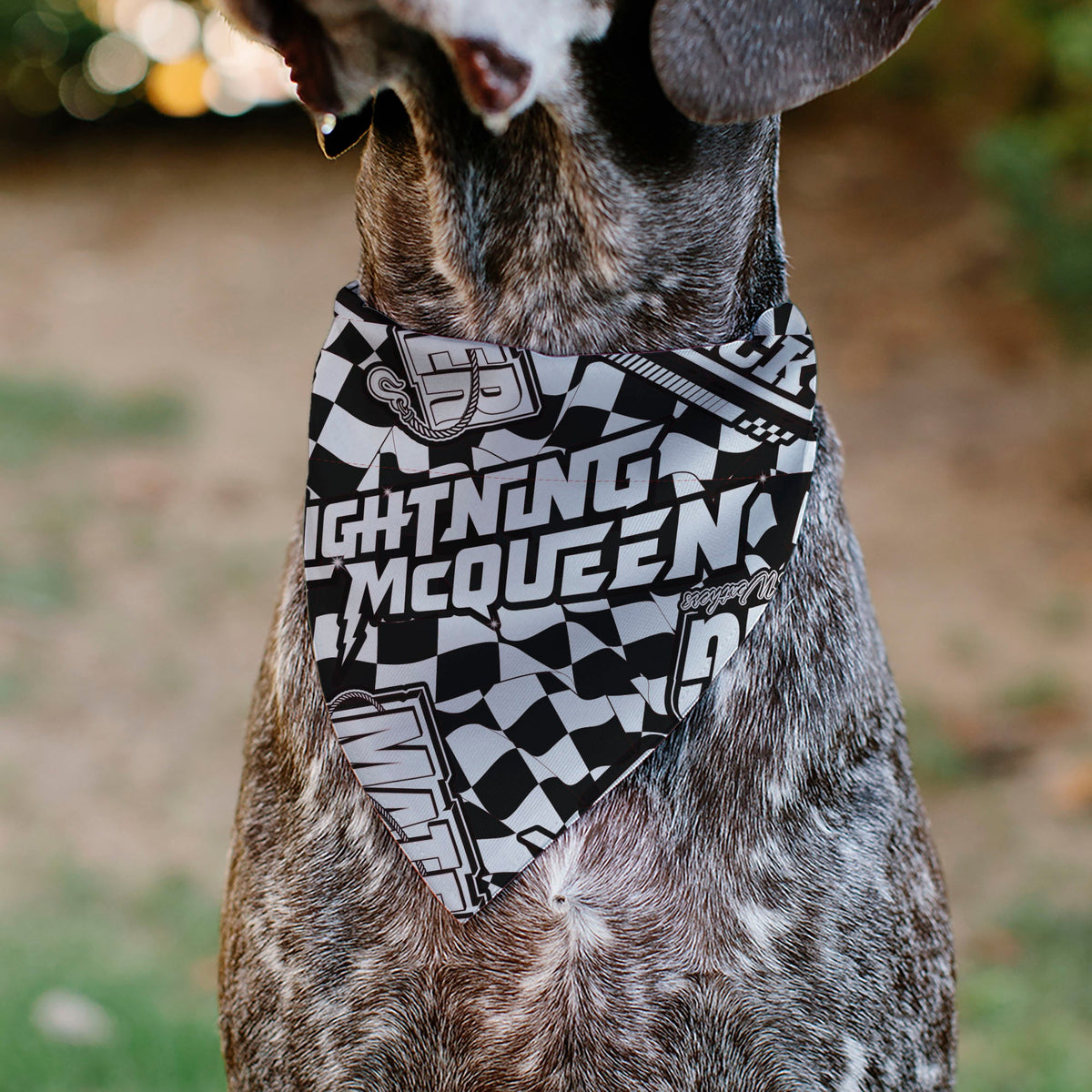 Pet Bandana - Cars LIGTNING MCQUEEN Checker Flag Collage White/Black