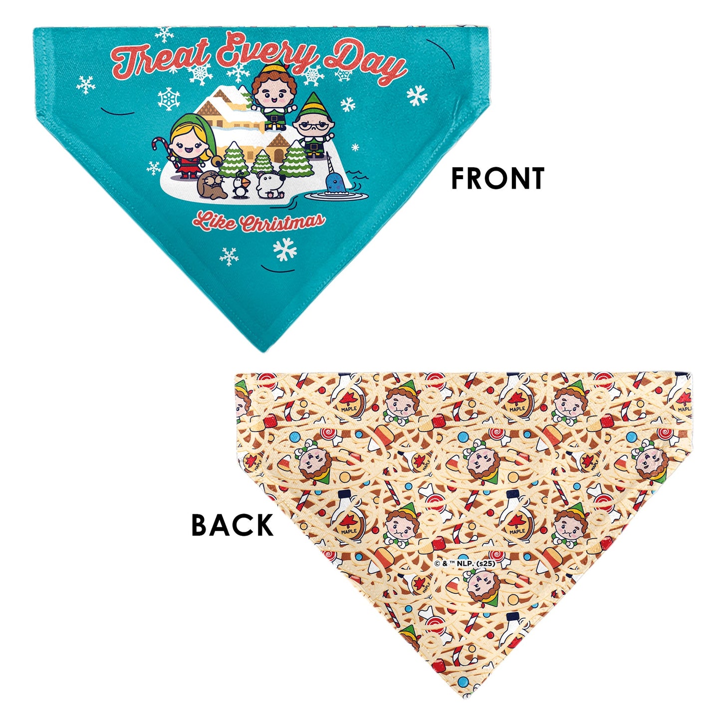 Pet Bandana - Elf TREAT EVERYDAY LIKE CHRISTMAS Buddy and Friends Pose Blue