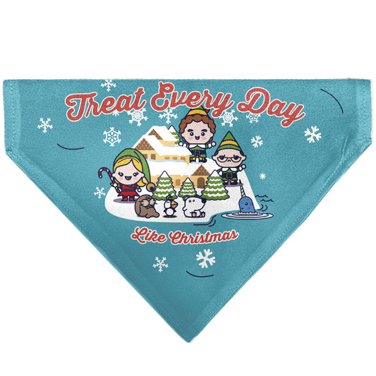 Pet Bandana - Elf TREAT EVERYDAY LIKE CHRISTMAS Buddy and Friends Pose Blue