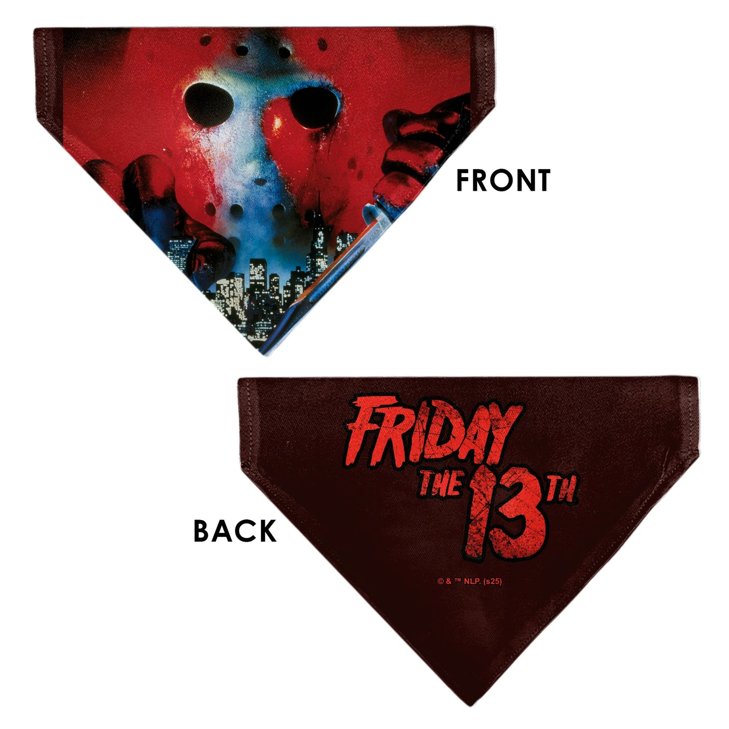 Pet Bandana - FRIDAY THE 13TH Jason Hockey Mask Cityscape and Title Logo Black/Red