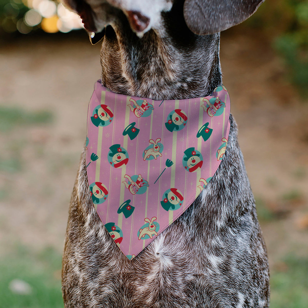 Pet Bandana - Frosty the Snowman Character Icon Stripe Pink/Beige