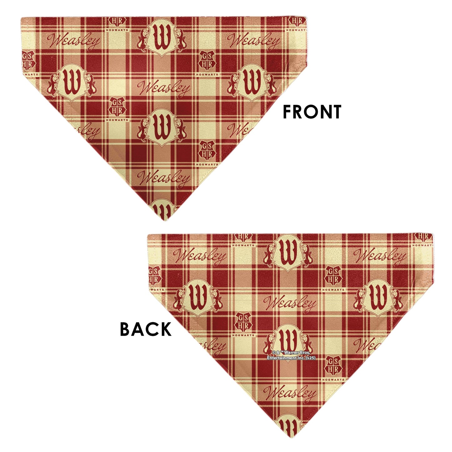 Pet Bandana - Harry Potter WEASLEY Family House Crest Plaid Beige/Burgundy
