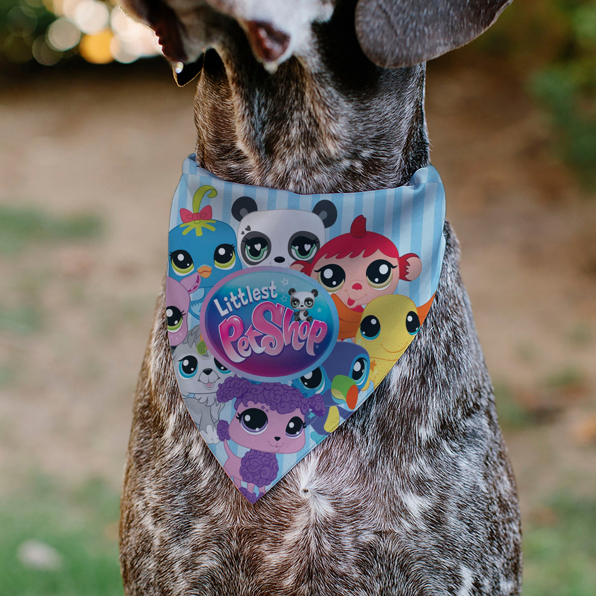 Pet Bandana - LITTLEST PET SHOP Animal Poses and Title Logo Stripe Blues