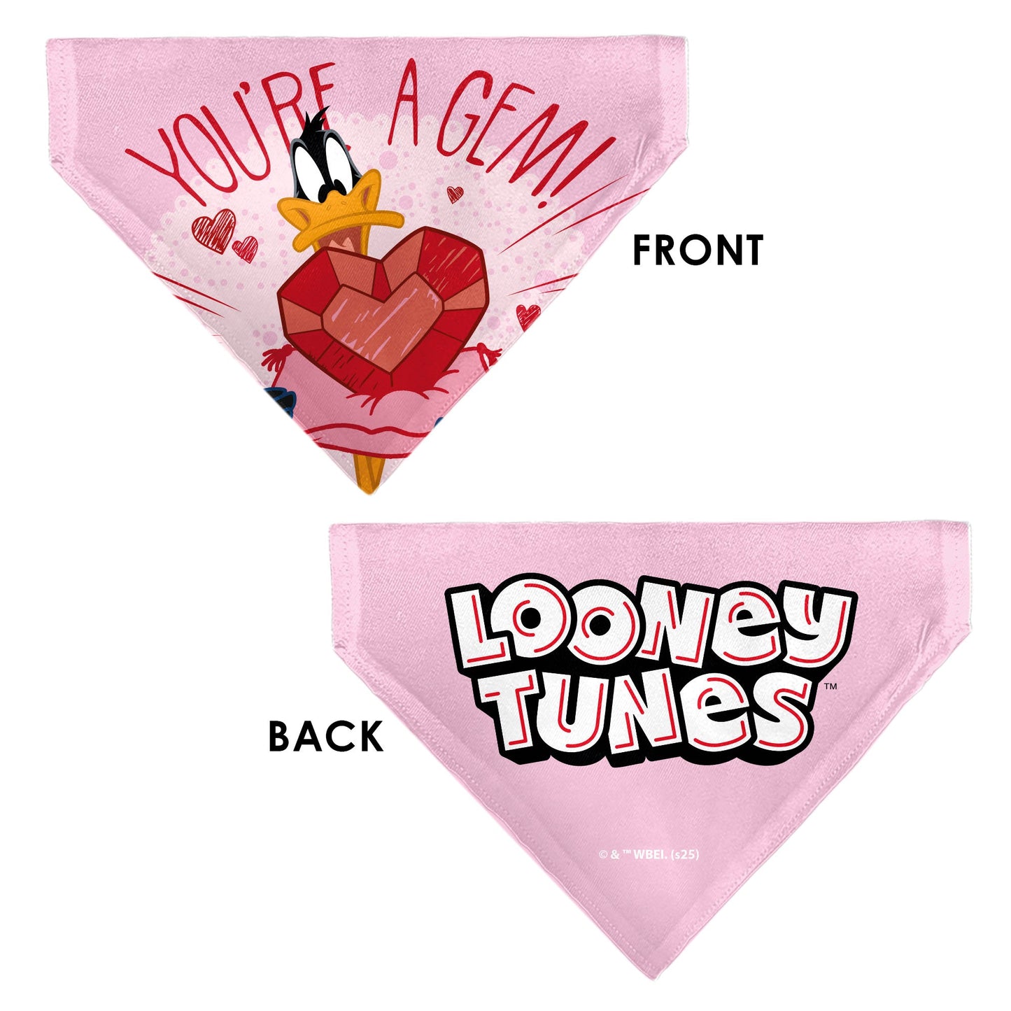 Pet Bandana - Daffy Duck YOU'RE A GEM Heart Pose and Title Logo Pink