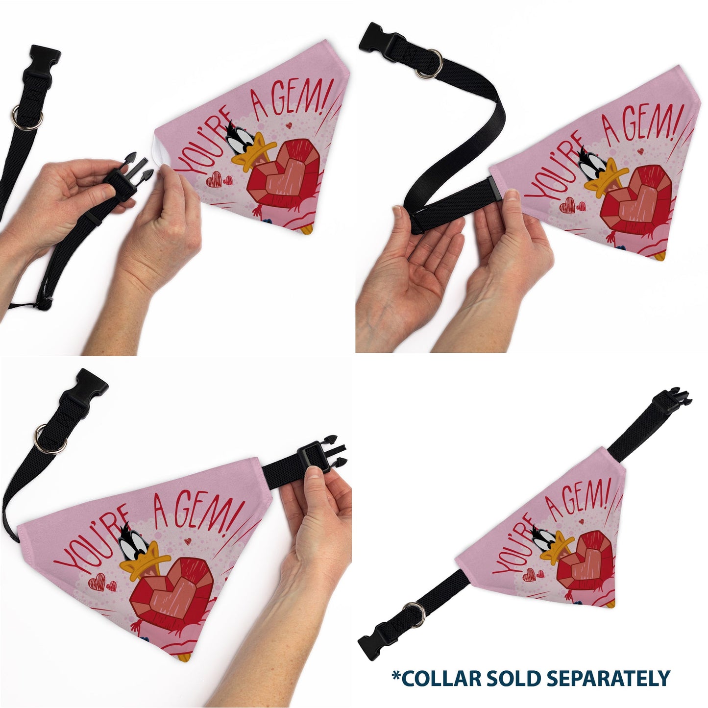 Pet Bandana - Daffy Duck YOU'RE A GEM Heart Pose and Title Logo Pink
