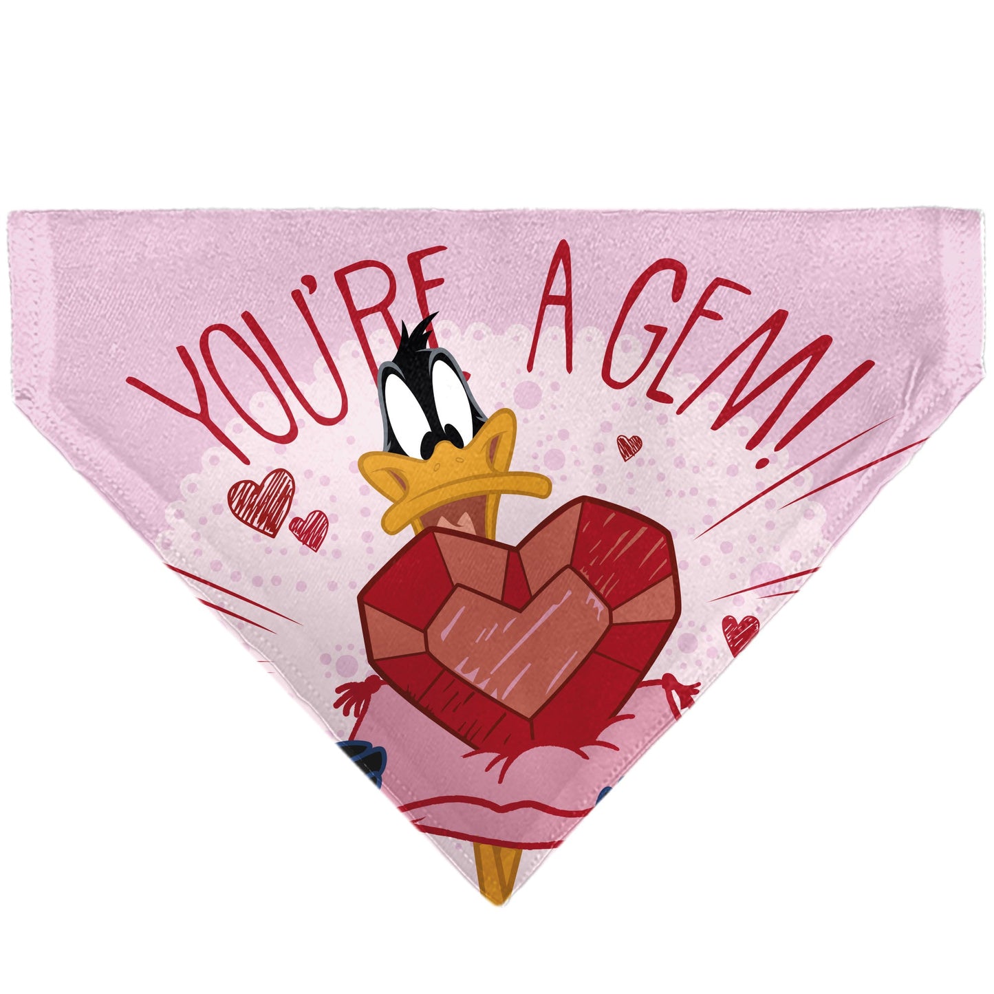 Pet Bandana - Daffy Duck YOU'RE A GEM Heart Pose and Title Logo Pink