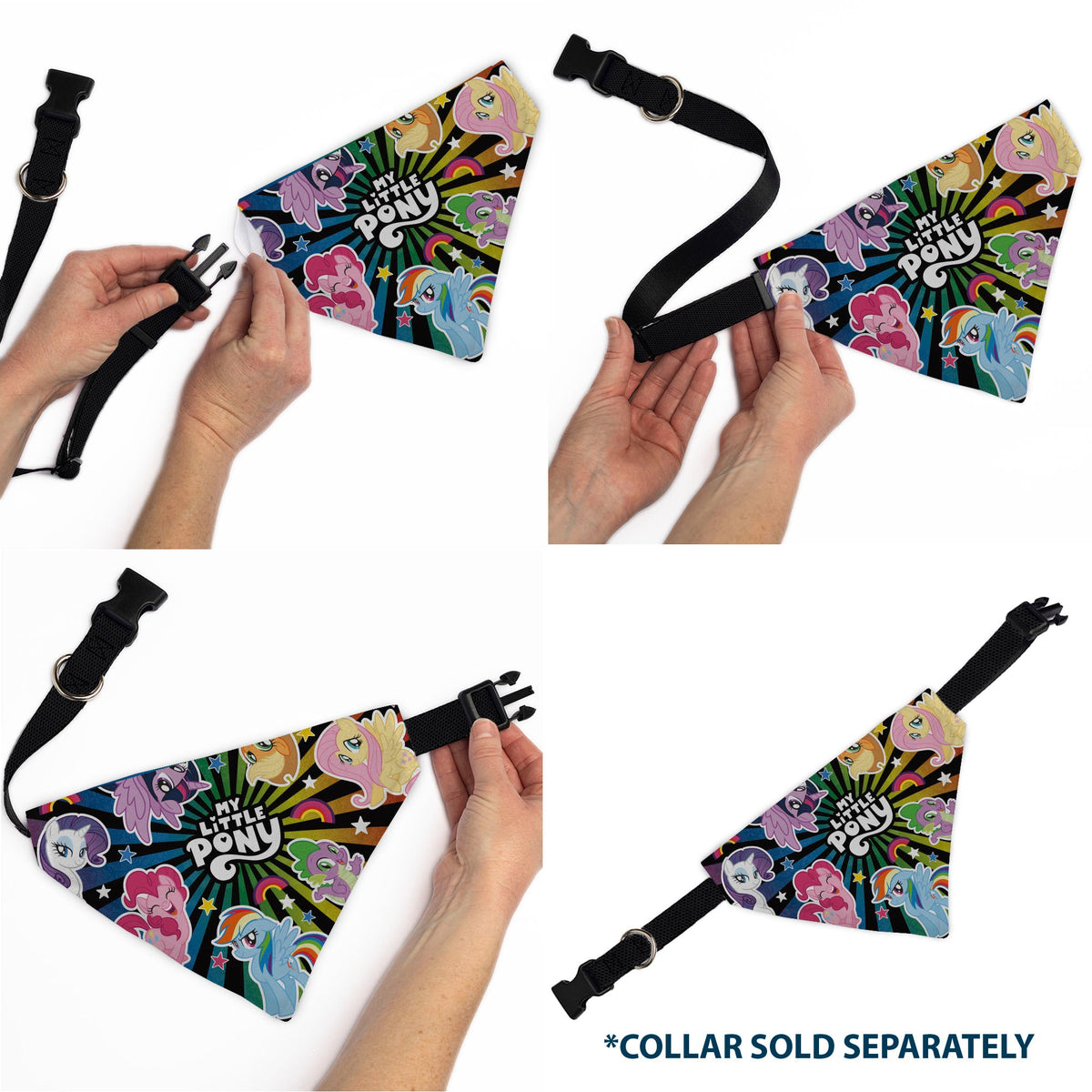 Pet Bandana - MY LITTLE PONY Mane Six and Spike Sunburst Black/Multi Color