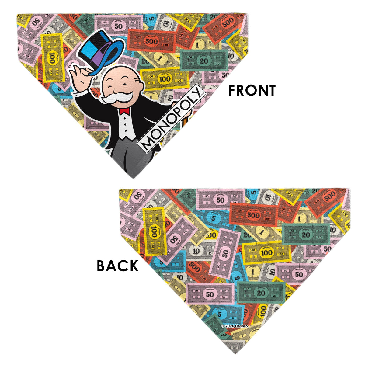 Pet Bandana - Mr. Monopoly Poses Play Money Stacked Multi Color