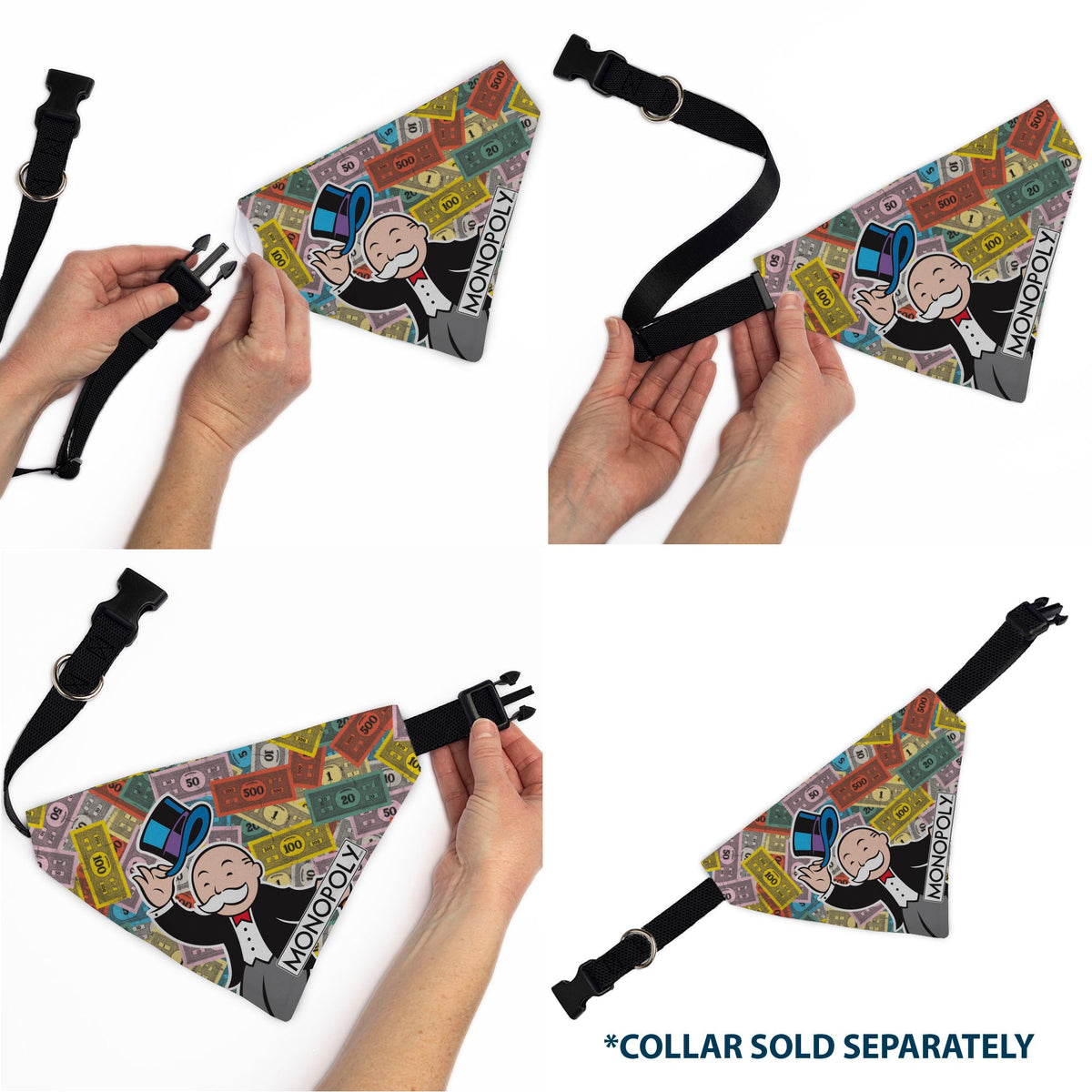 Pet Bandana - Mr. Monopoly Poses Play Money Stacked Multi Color