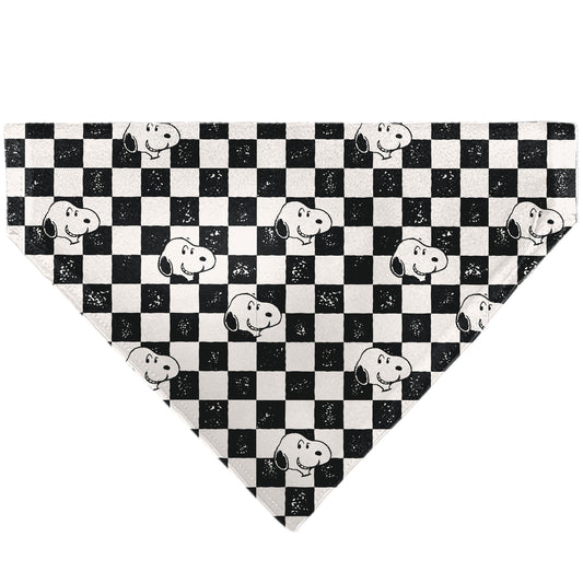 Pet Bandana - Peanuts Snoopy Smiling Face Checker Black/White
