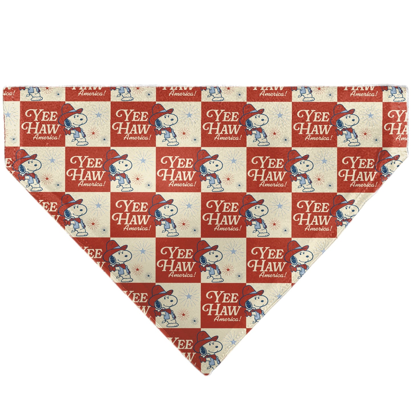 Pet Bandana - Peanuts Snoopy YEE HAW AMERICA Pose Checker Ivory/Red/Blues