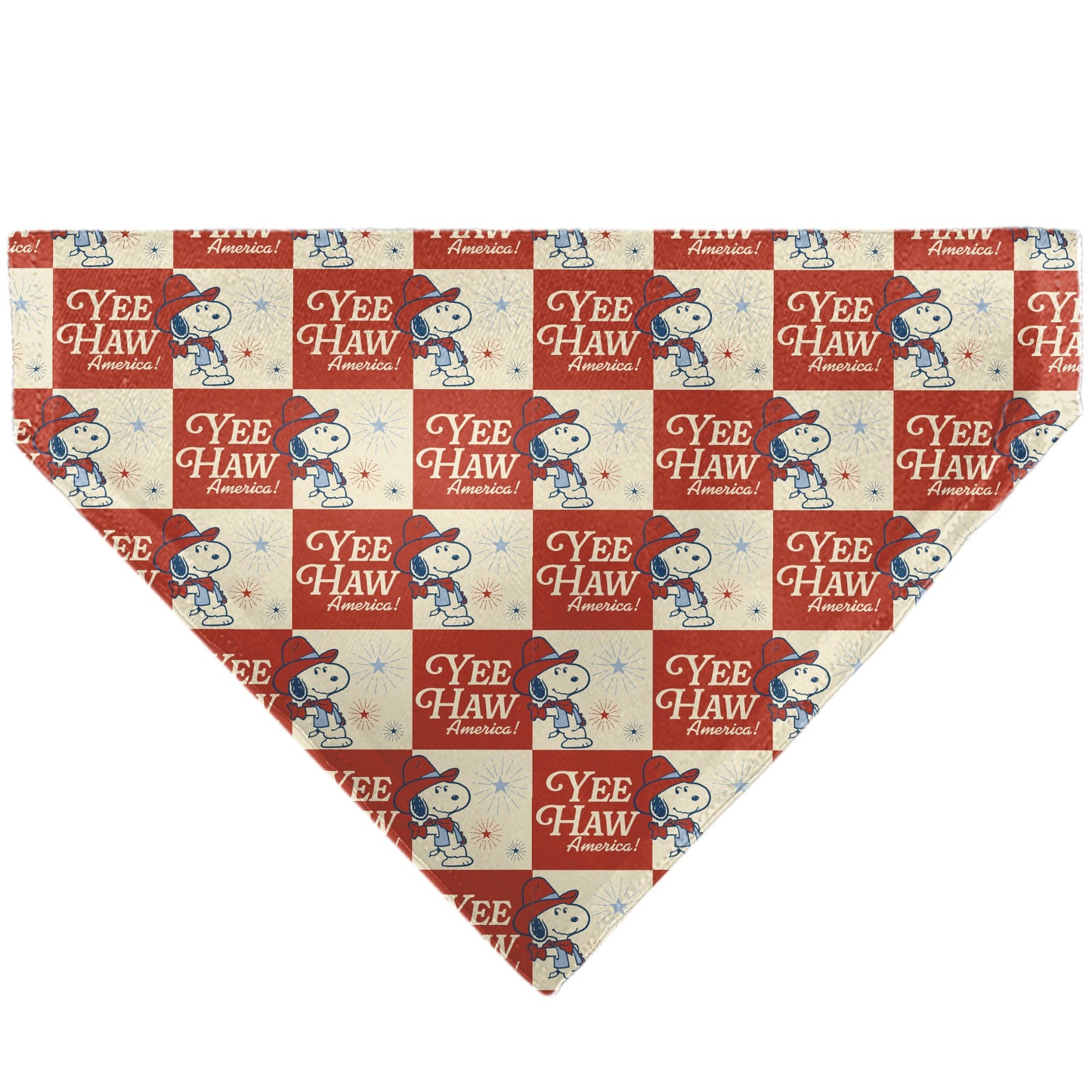 Pet Bandana - Peanuts Snoopy YEE HAW AMERICA Pose Checker Ivory/Red/Blues