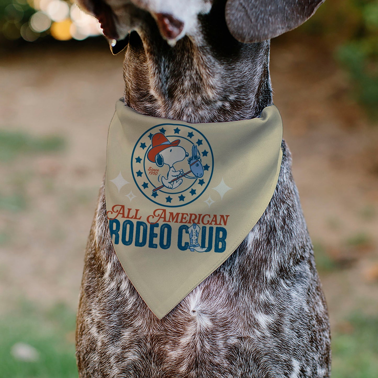 Pet Bandana - Peanuts Snoopy ALL AMERICAN RODEO CLUB Pose Beige/Red/Blues