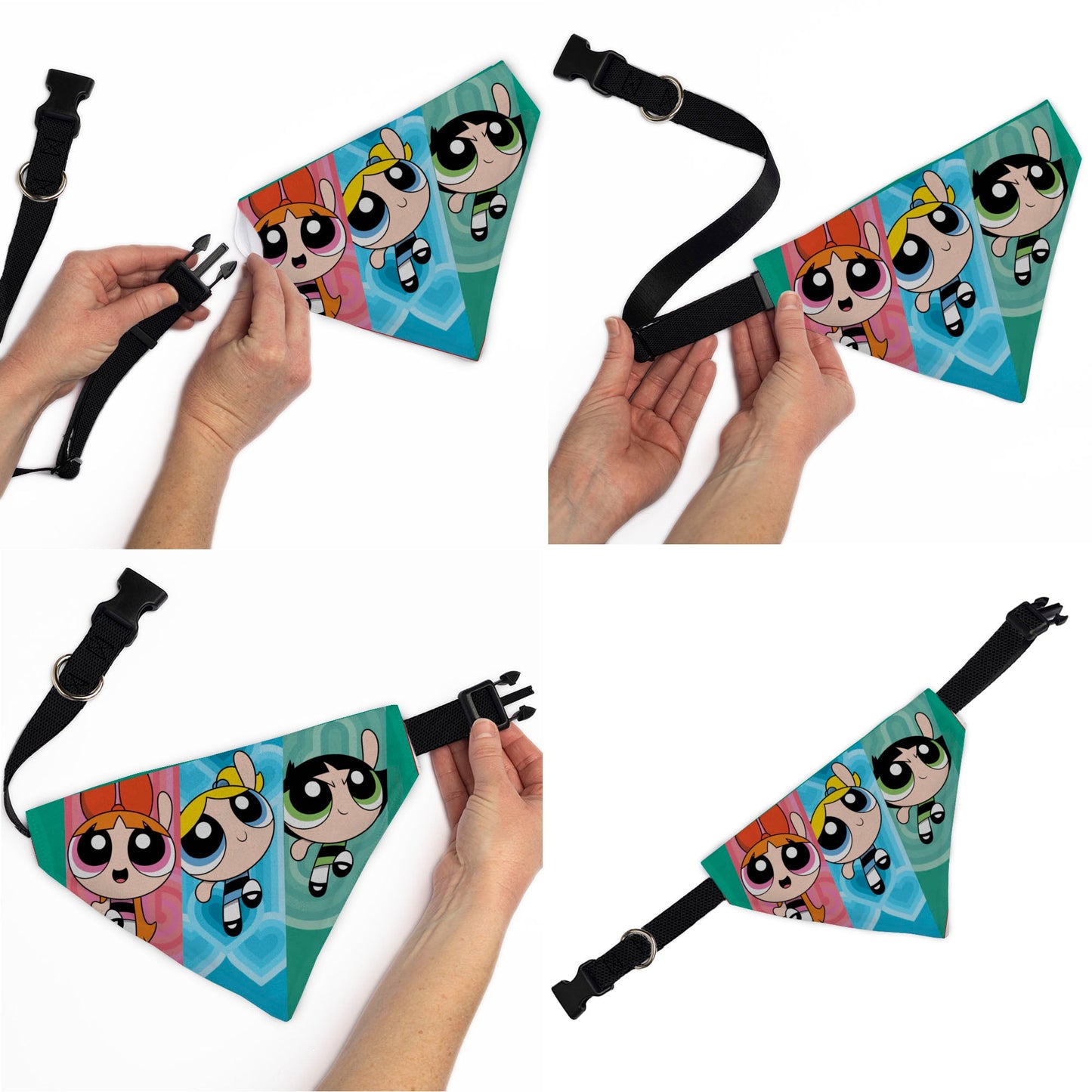 Pet Bandana - The Powerpuff Girls Flight Pose Pinks/Blues/Greens