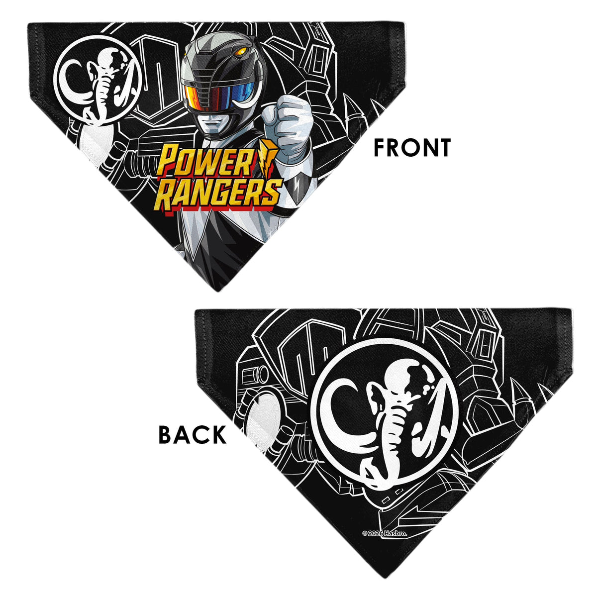 Pet Bandana - POWER RANGERS Black Mastodon Coin Icon and Zord Black/White