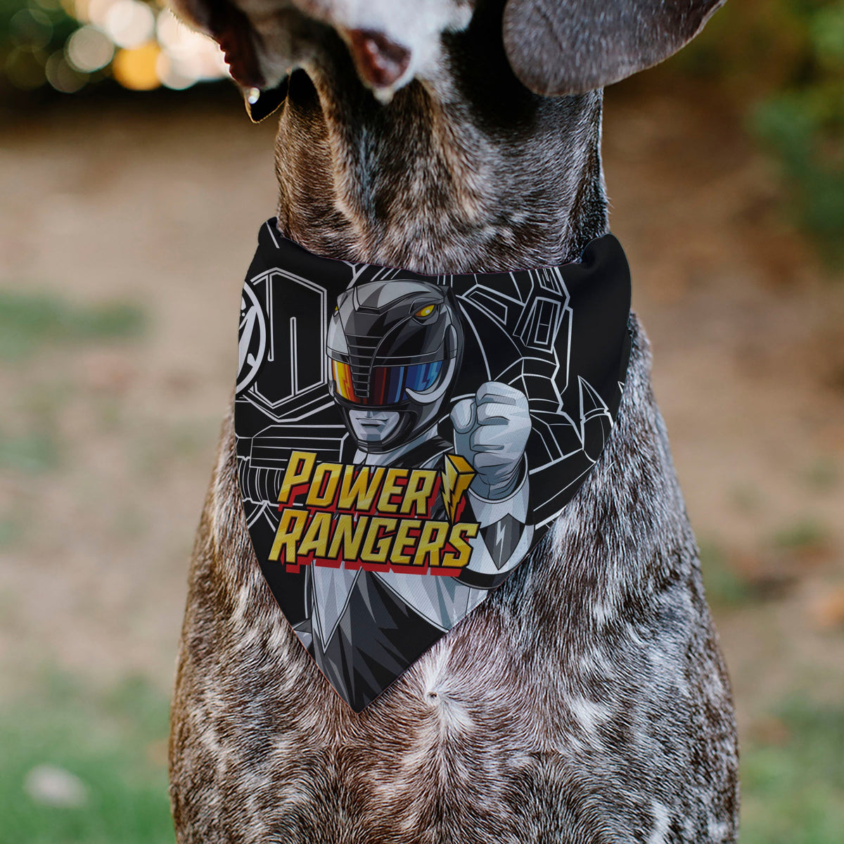 Pet Bandana - POWER RANGERS Black Mastodon Coin Icon and Zord Black/White