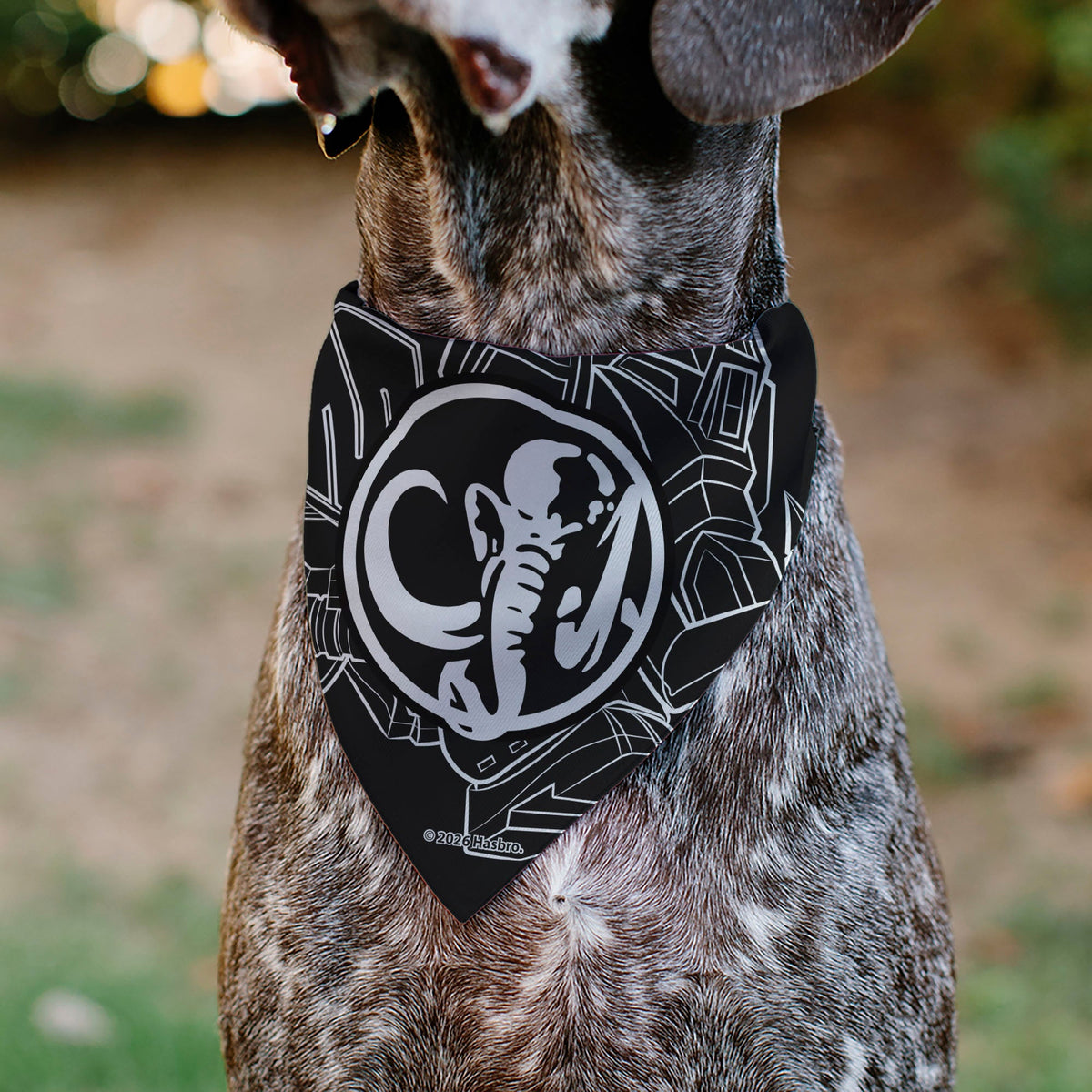 Pet Bandana - POWER RANGERS Black Mastodon Coin Icon and Zord Black/White