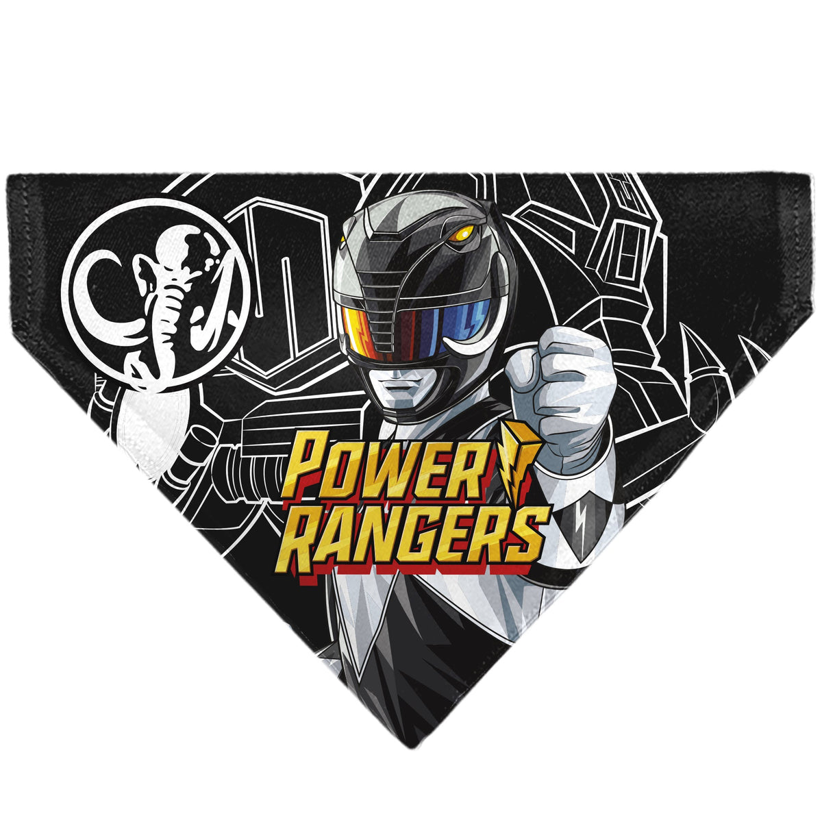 Pet Bandana - POWER RANGERS Black Mastodon Coin Icon and Zord Black/White