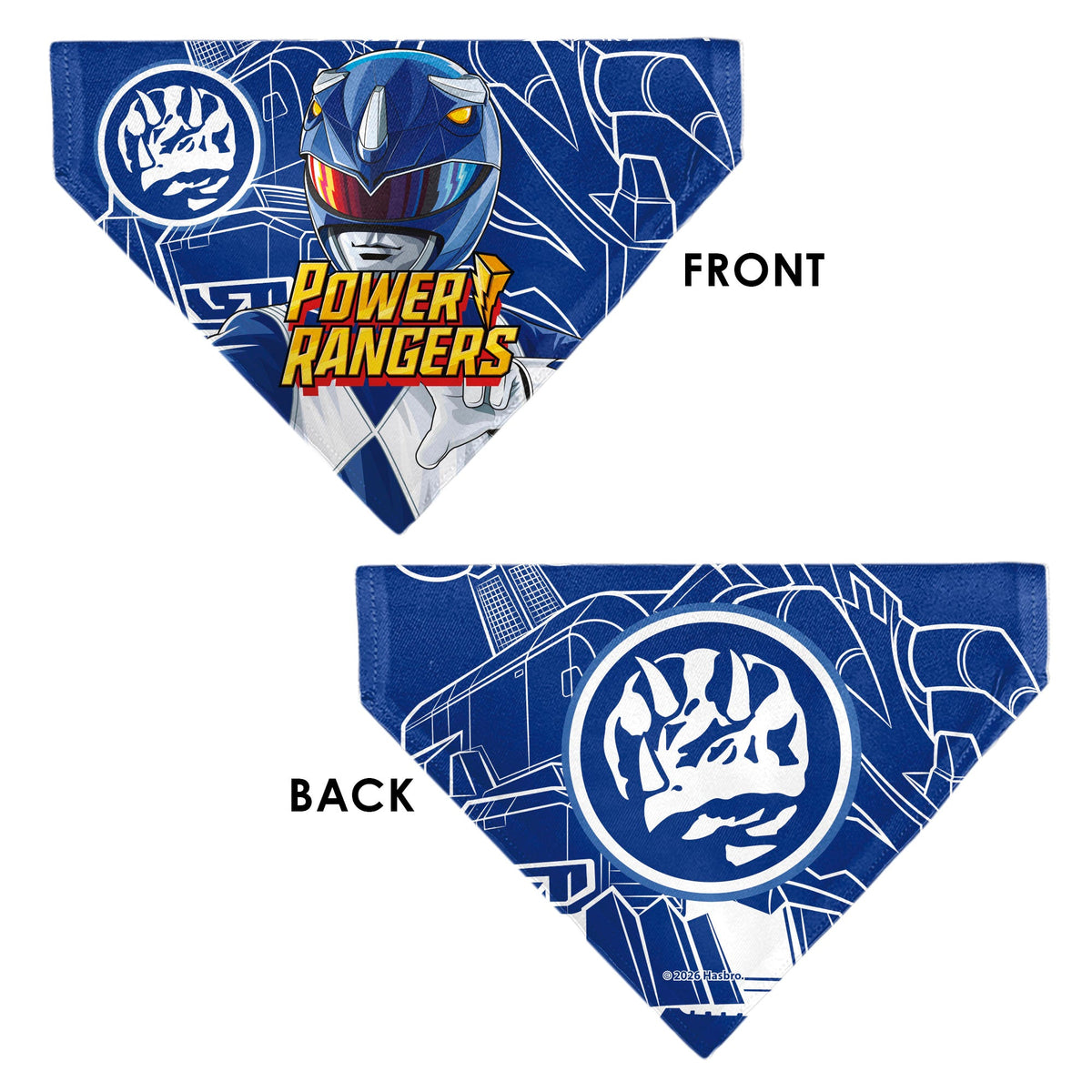 Pet Bandana - POWER RANGERS Blue Ranger Triceratops Coin Icon and Zord Blue/White
