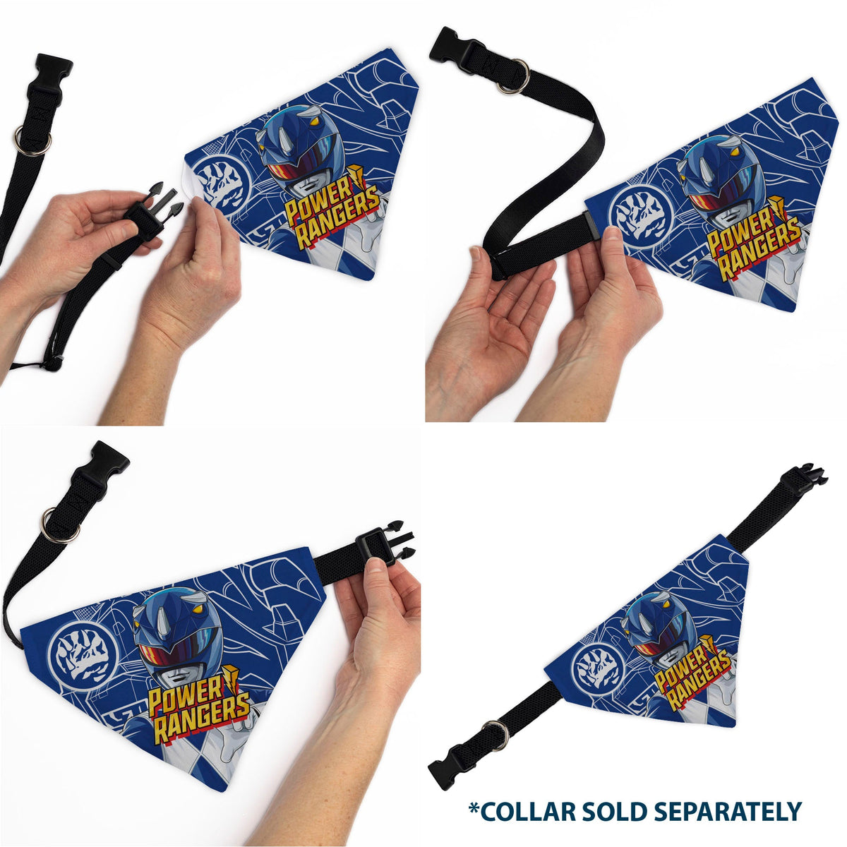 Pet Bandana - POWER RANGERS Blue Ranger Triceratops Coin Icon and Zord Blue/White