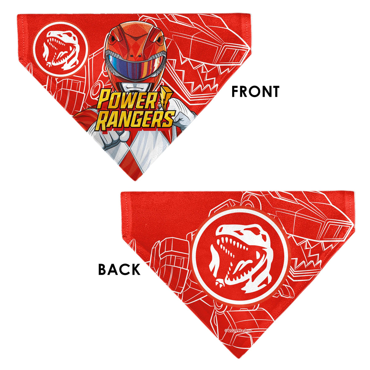 Pet Bandana - POWER RANGERS Red Ranger Tyrannosaurus Rex Coin Icon and Zord Red/White