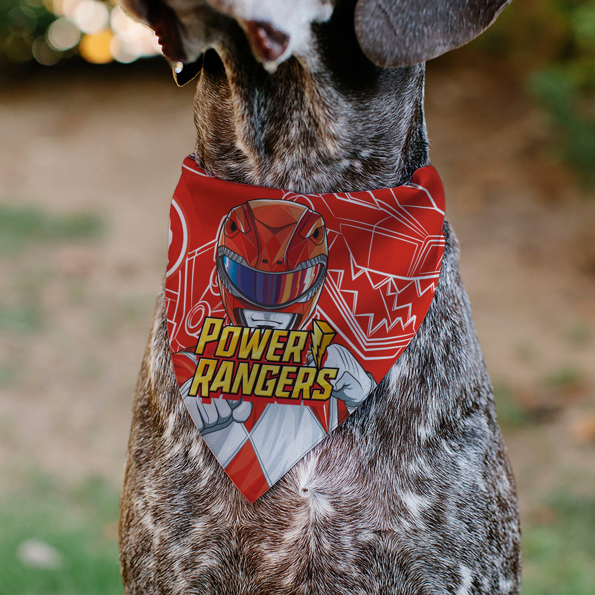Pet Bandana - POWER RANGERS Red Ranger Tyrannosaurus Rex Coin Icon and Zord Red/White