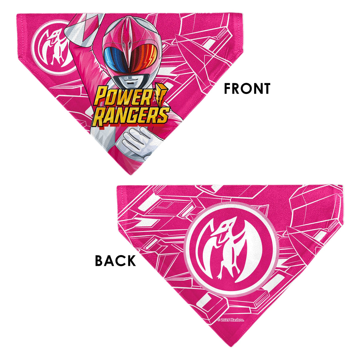 Pet Bandana - POWER RANGERS Pink Ranger Pterodactyl Coin Icon and Zord Pink/White