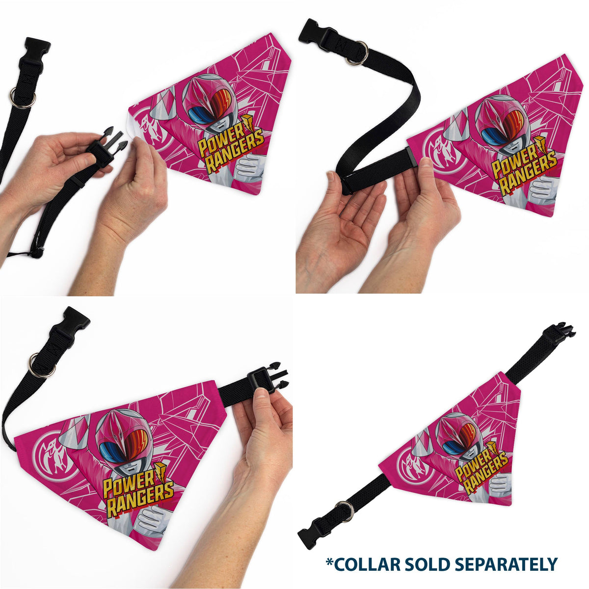Pet Bandana - POWER RANGERS Pink Ranger Pterodactyl Coin Icon and Zord Pink/White