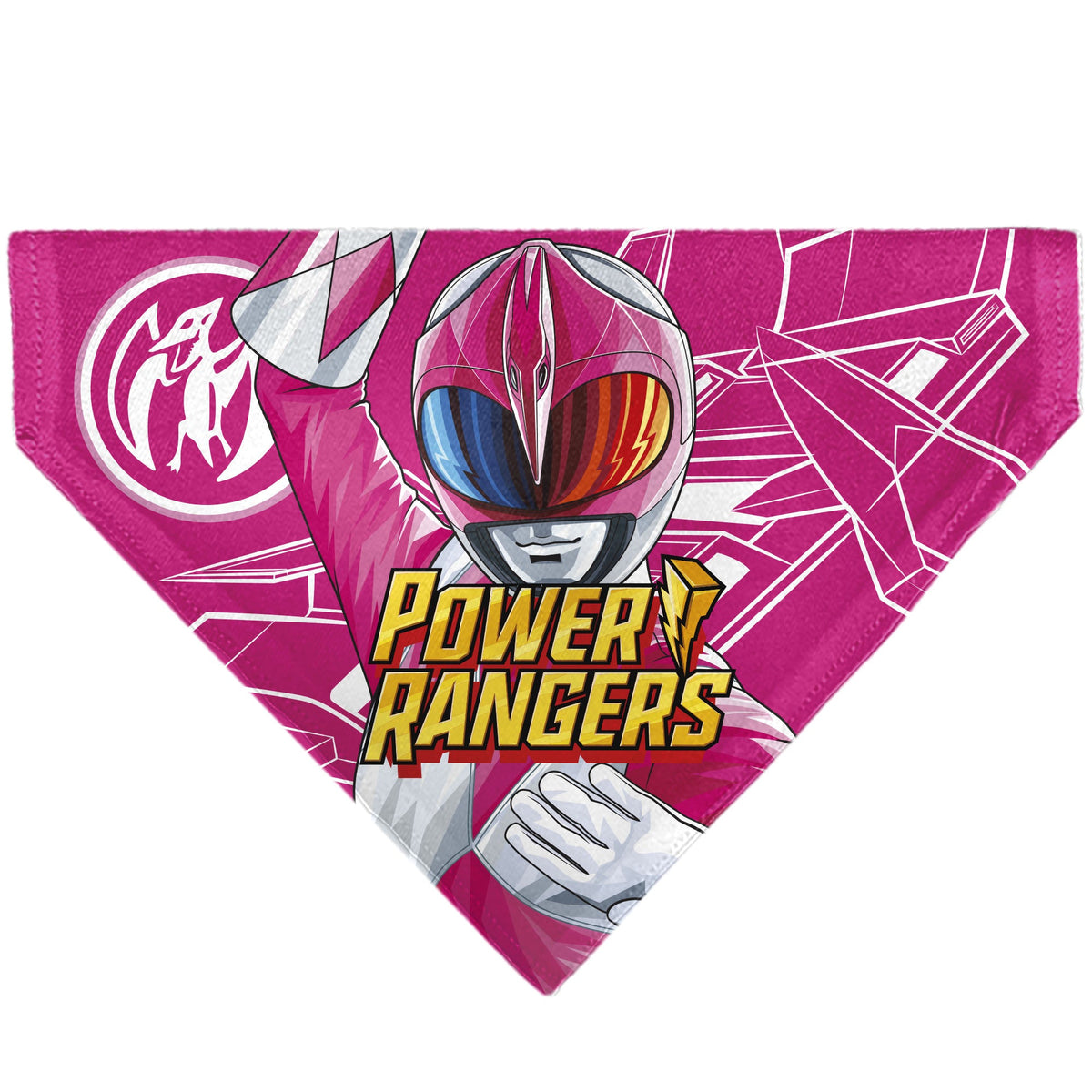 Pet Bandana - POWER RANGERS Pink Ranger Pterodactyl Coin Icon and Zord Pink/White