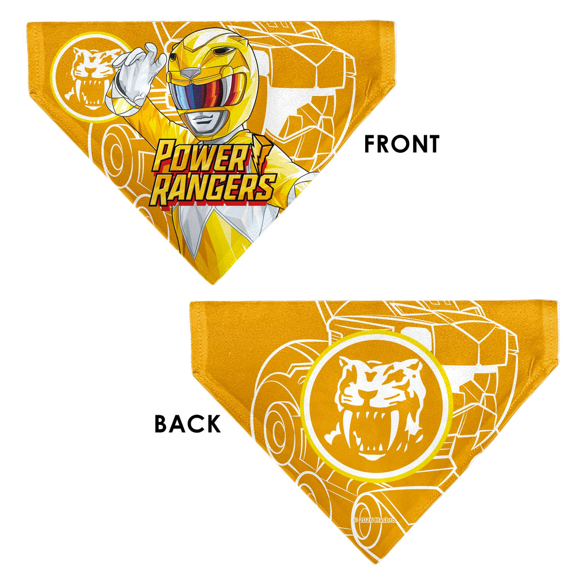 Pet Bandana - POWER RANGERS Yellow Ranger Sabertooth Tiger Coin Icon and Zord Yellow/White