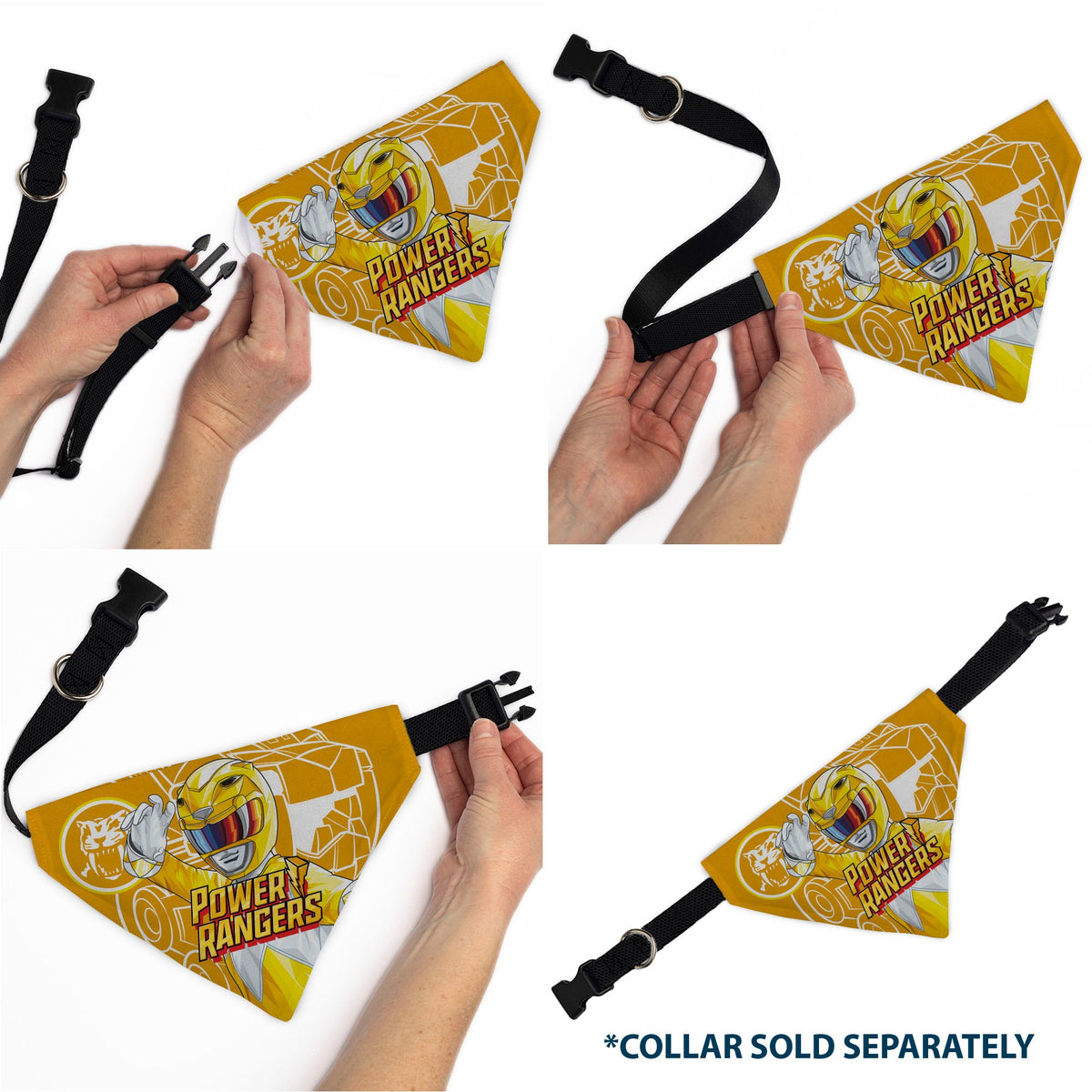 Pet Bandana - POWER RANGERS Yellow Ranger Sabertooth Tiger Coin Icon and Zord Yellow/White