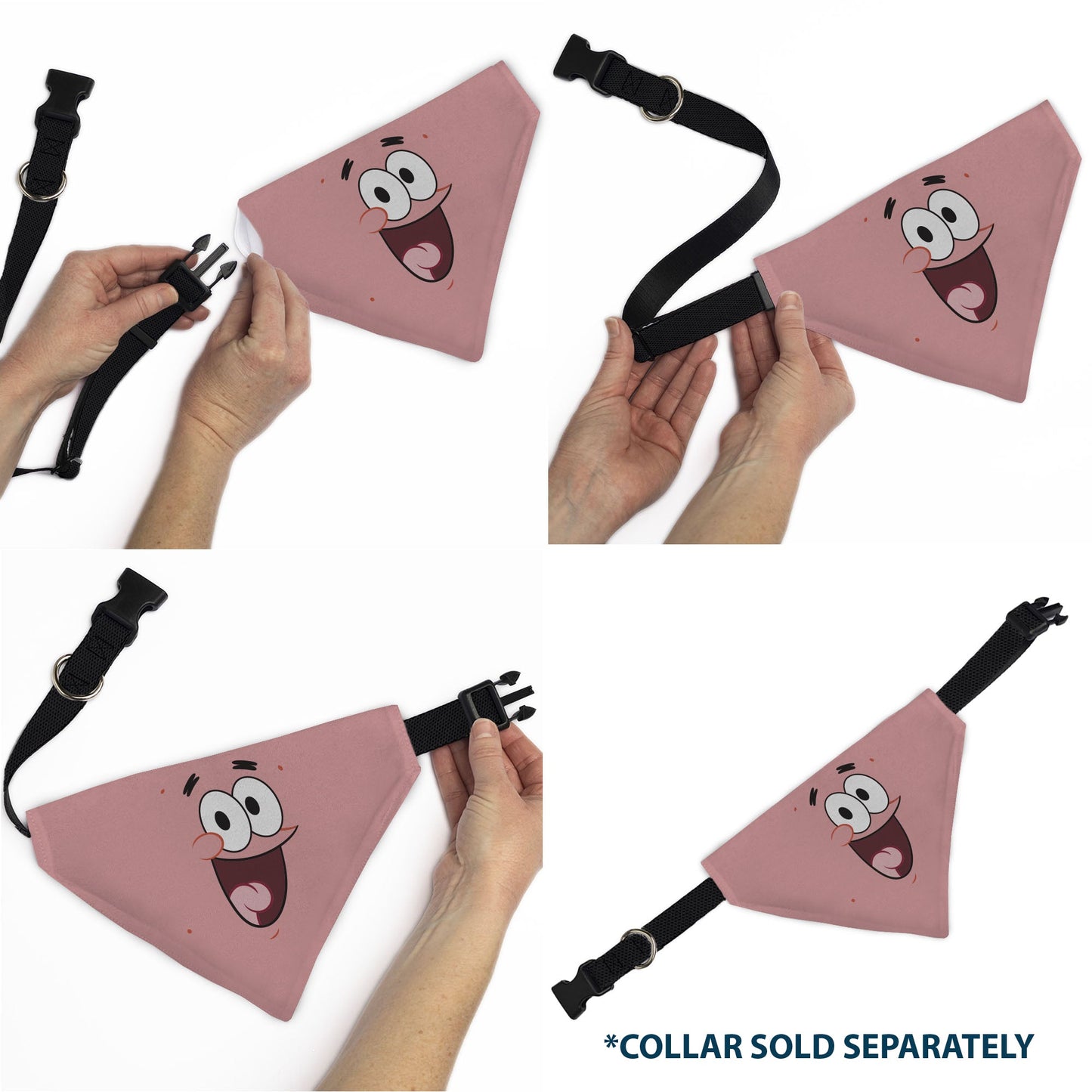 Pet Bandana - PATRICK Star Smiling Face Close-Up and Text Pinks/Reds