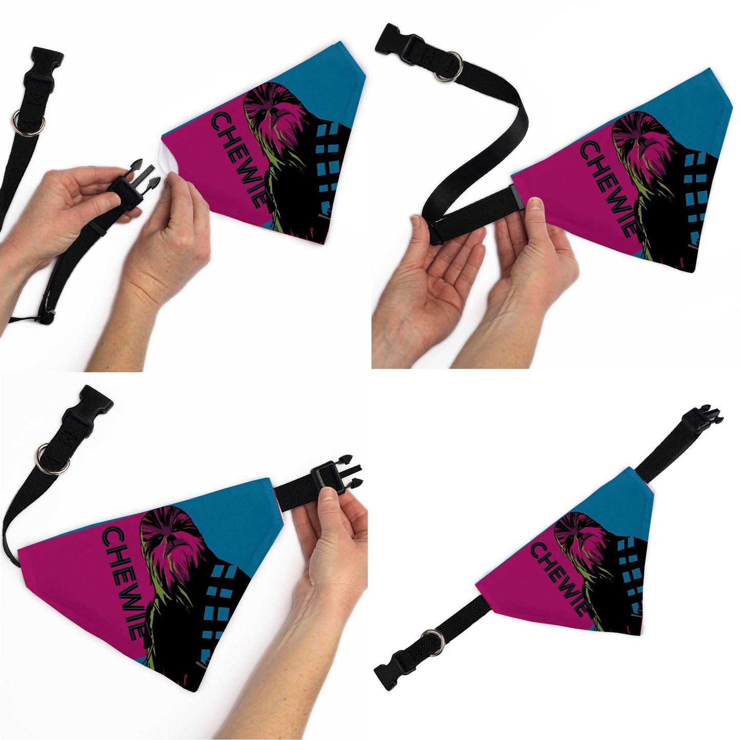 Pet Bandana - Star Wars CHEWIE Text and Chewbacca Pop Art Pose Red/Blue/Black