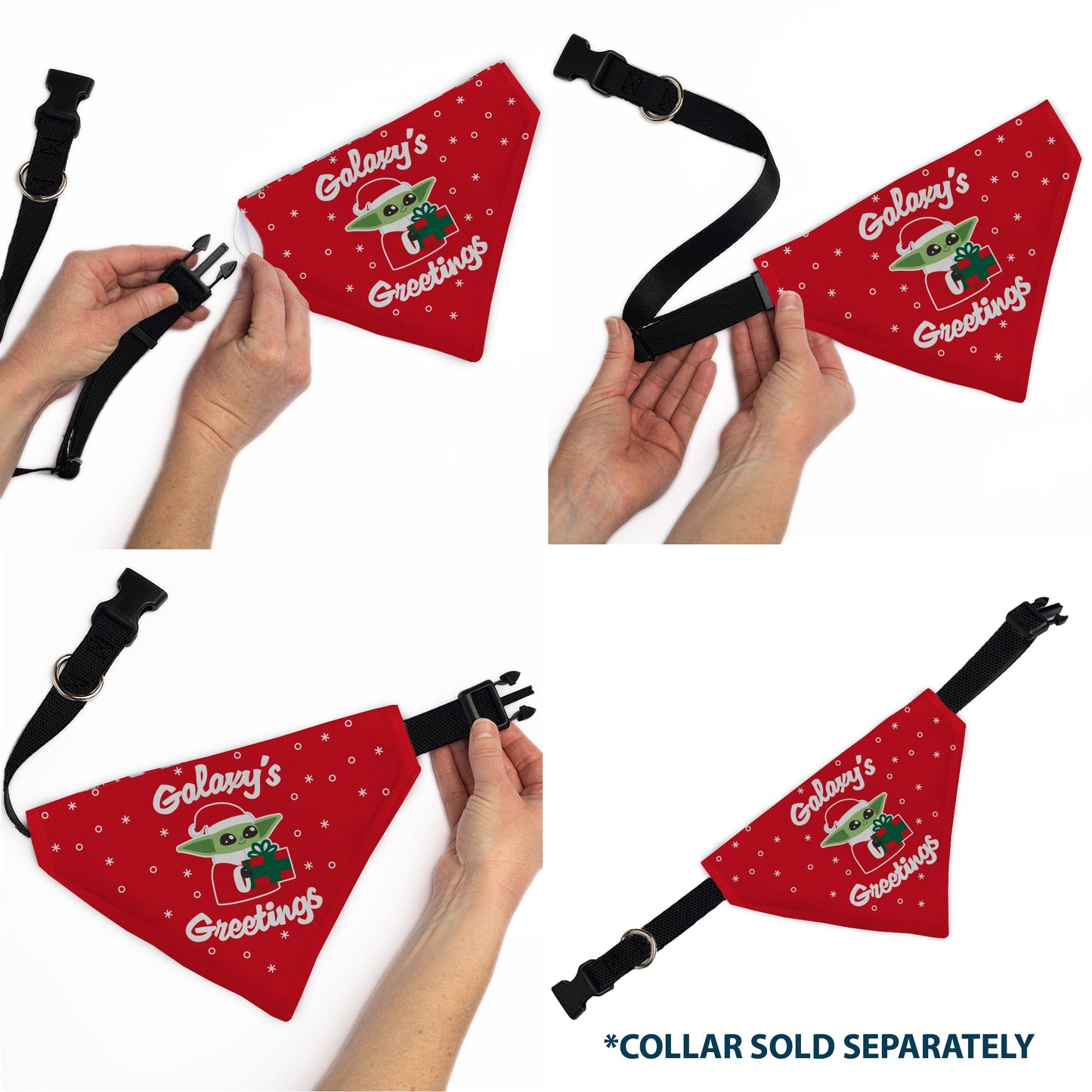 Pet Bandana - Star Wars Holiday Grogu Baby Yoga GALAXY GREETING'S Pose and Icons Red