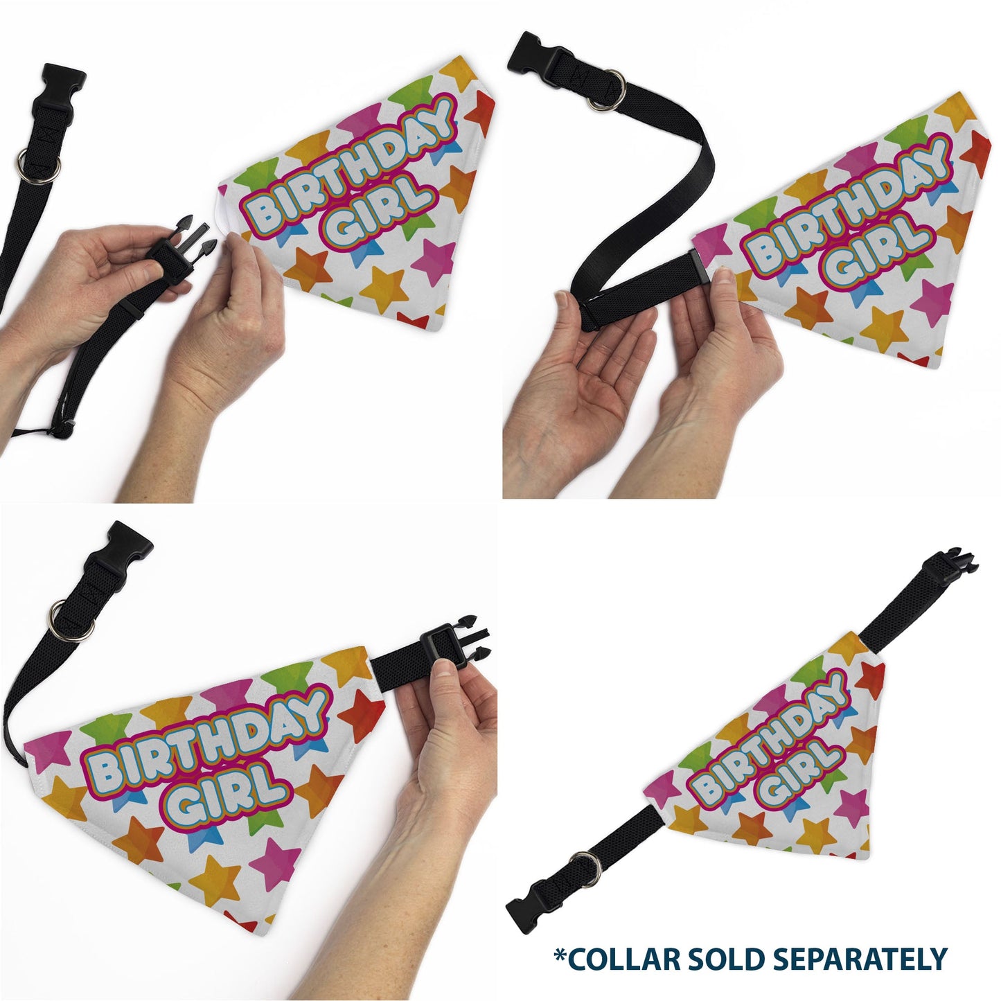 Pet Bandana - BIRTHDAY GIRL Text and Stars White/Multi Color