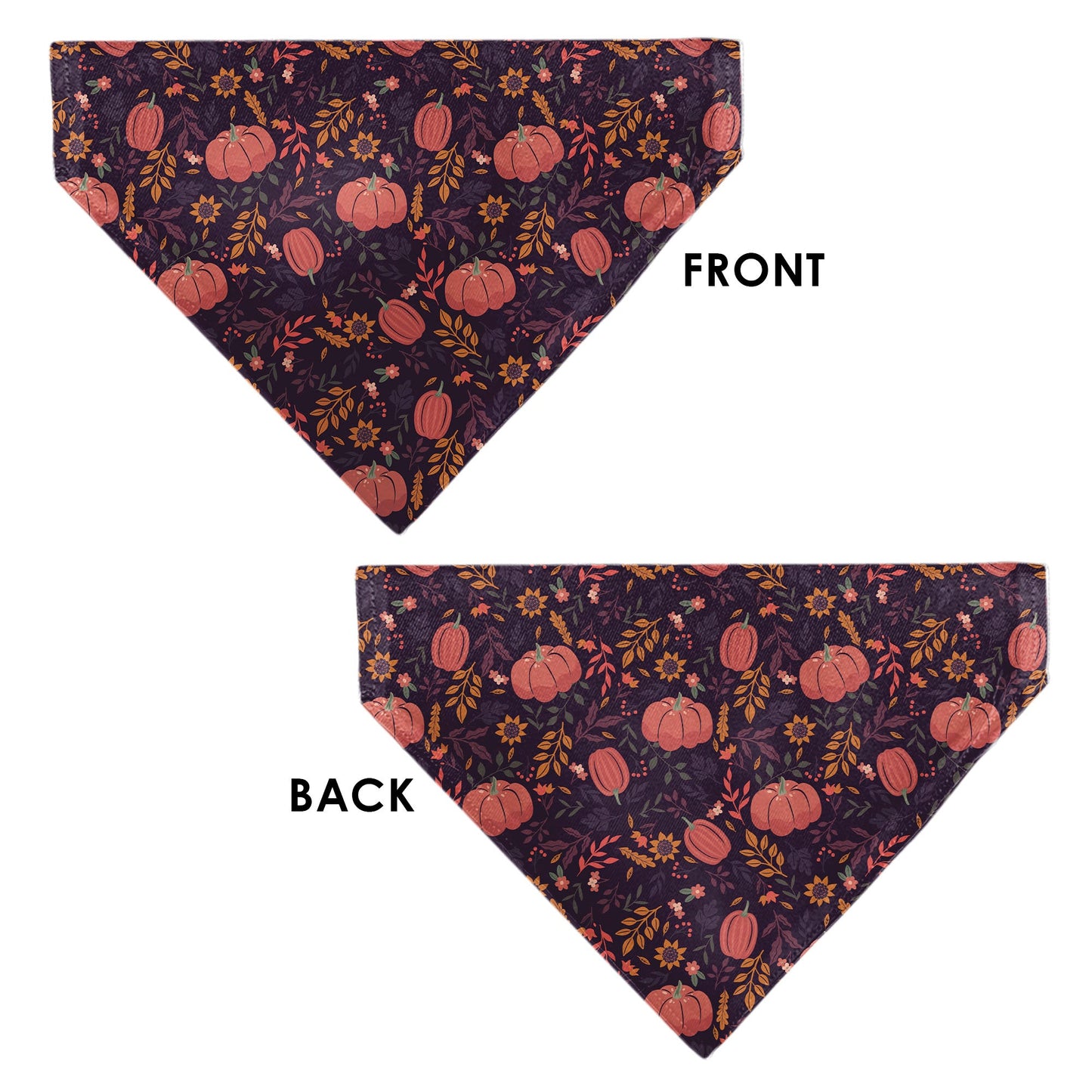 Pet Bandana - Fall Harvest Pumpkins and Flowers Collage Purples/Orange/Greens