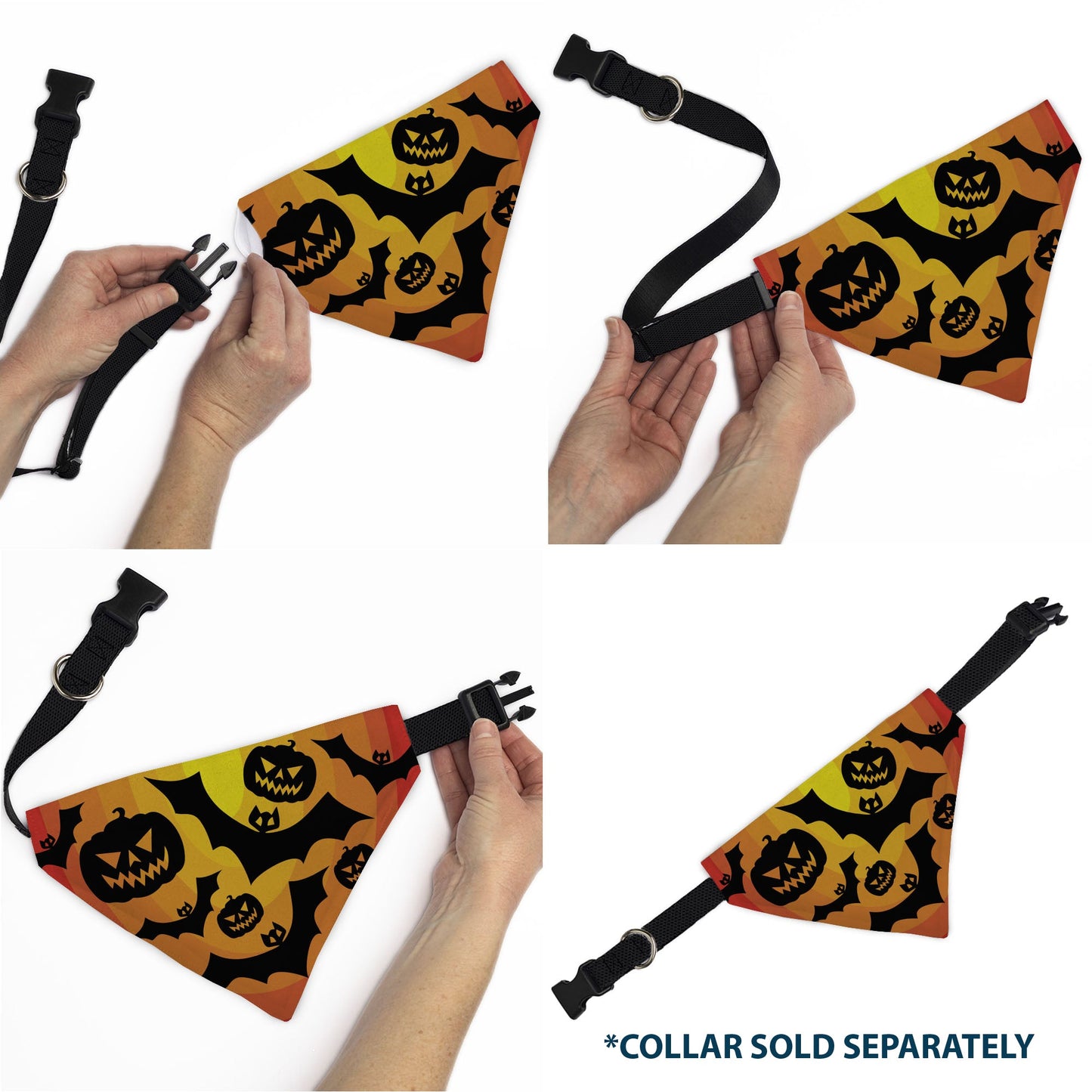 Pet Bandana - Halloween Bats and Jack-O-Lanterns Pumpkins Orange/Black