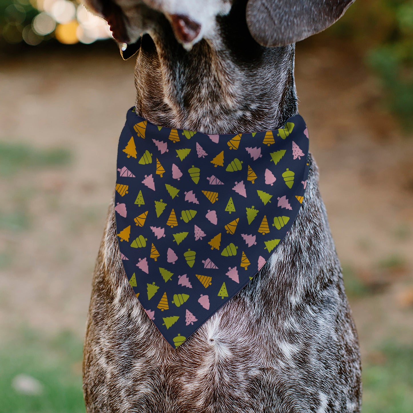Pet Bandana - Holiday Christmas Trees Collage Navy/Multi Color
