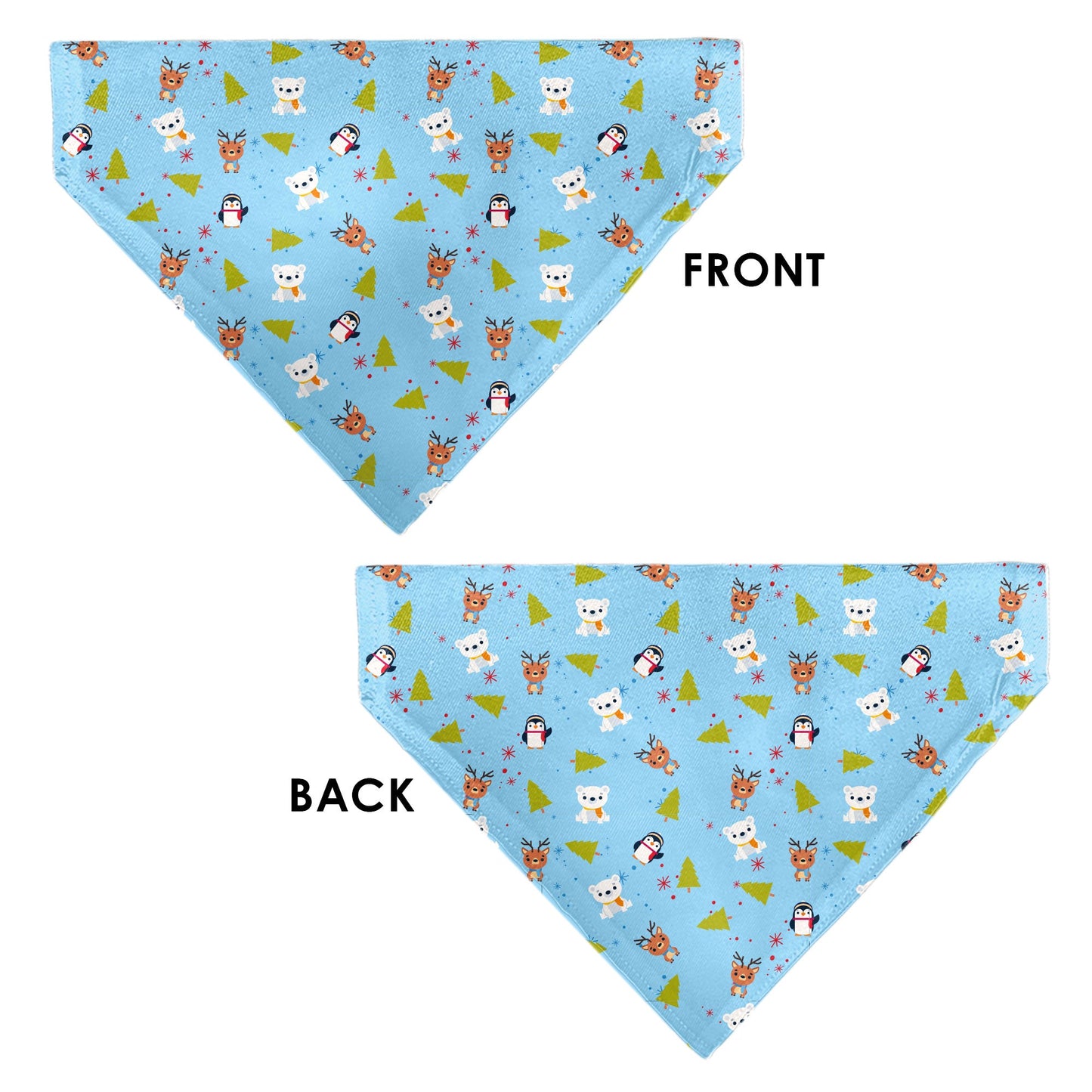 Pet Bandana - Holiday Winter Animals and Christmas Trees Collage Baby Blue