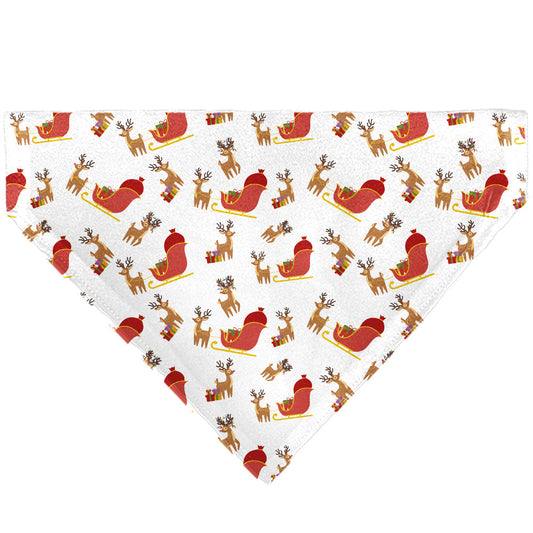 Pet Bandana - Holiday Santa Reindeers and Sleigh Collage White
