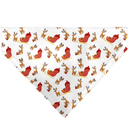 Pet Bandana - Holiday Santa Reindeers and Sleigh Collage White
