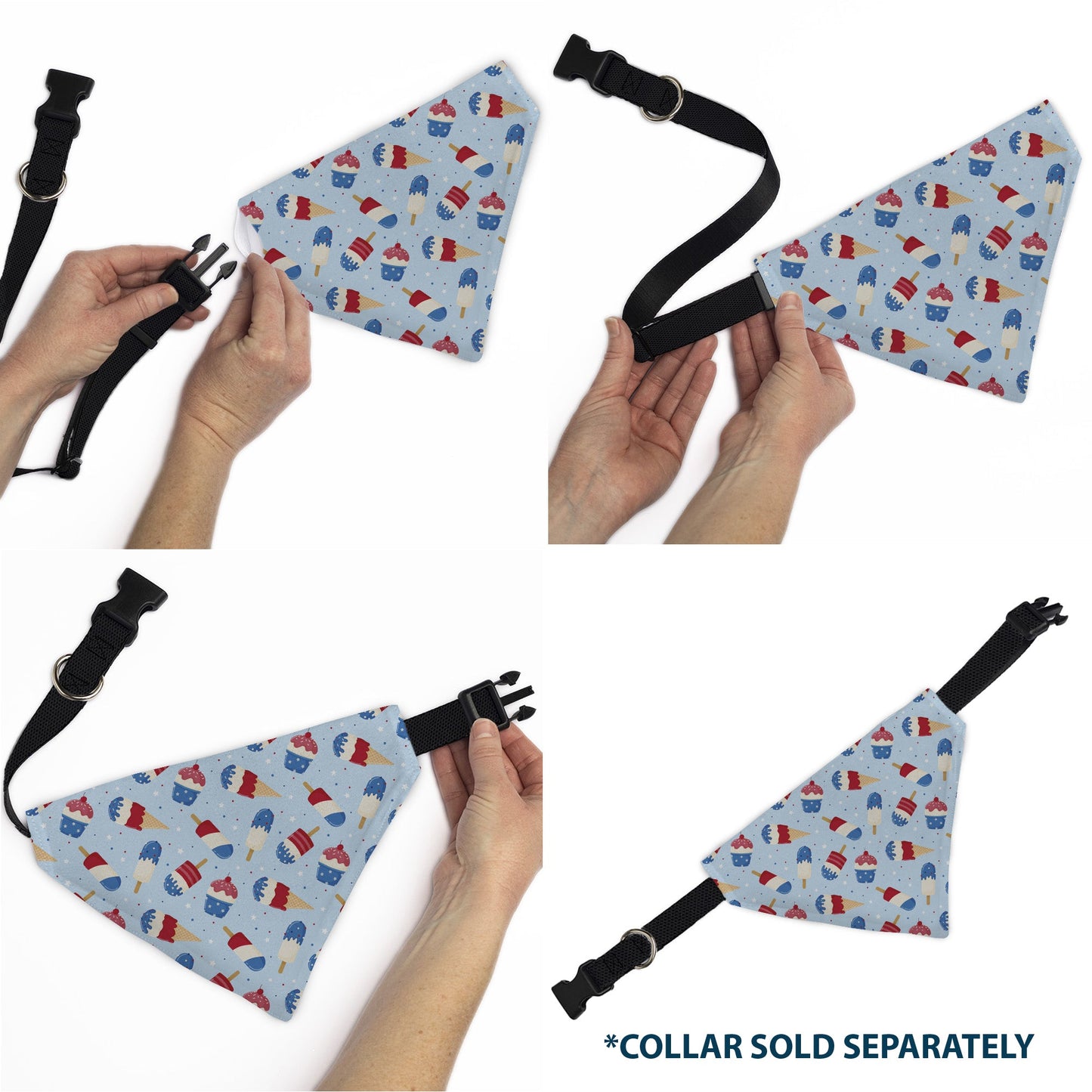 Pet Bandana - Stars and Stripes Desserts Scattered Baby Blue/Red/White/Blue