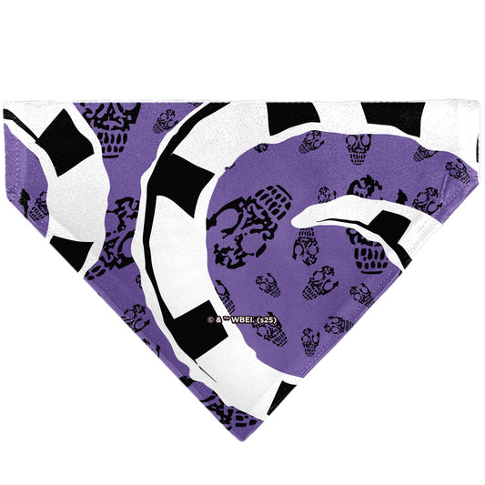 Pet Bandana - Beetlejuice Sandworm Pose and Skulls Icon Purple/Black