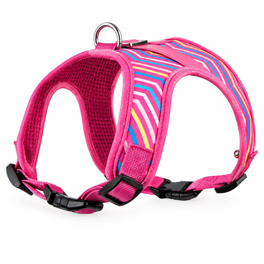Pet Harness - Barbie Chevron Pink/Multi Color with "Belt and Buckle"