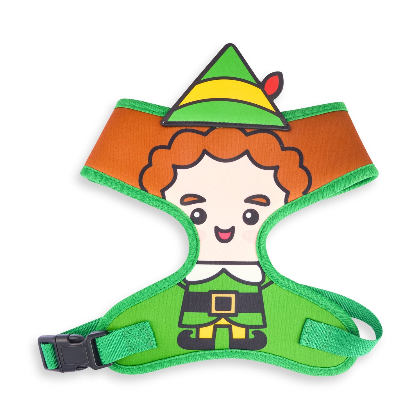 Pet Harness - Elf Chibi Buddy the Elf Face with Hat Applique Green