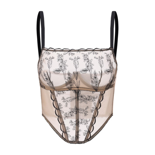 Kim High-Neck Embroidery Bustier on Jelly Fabric