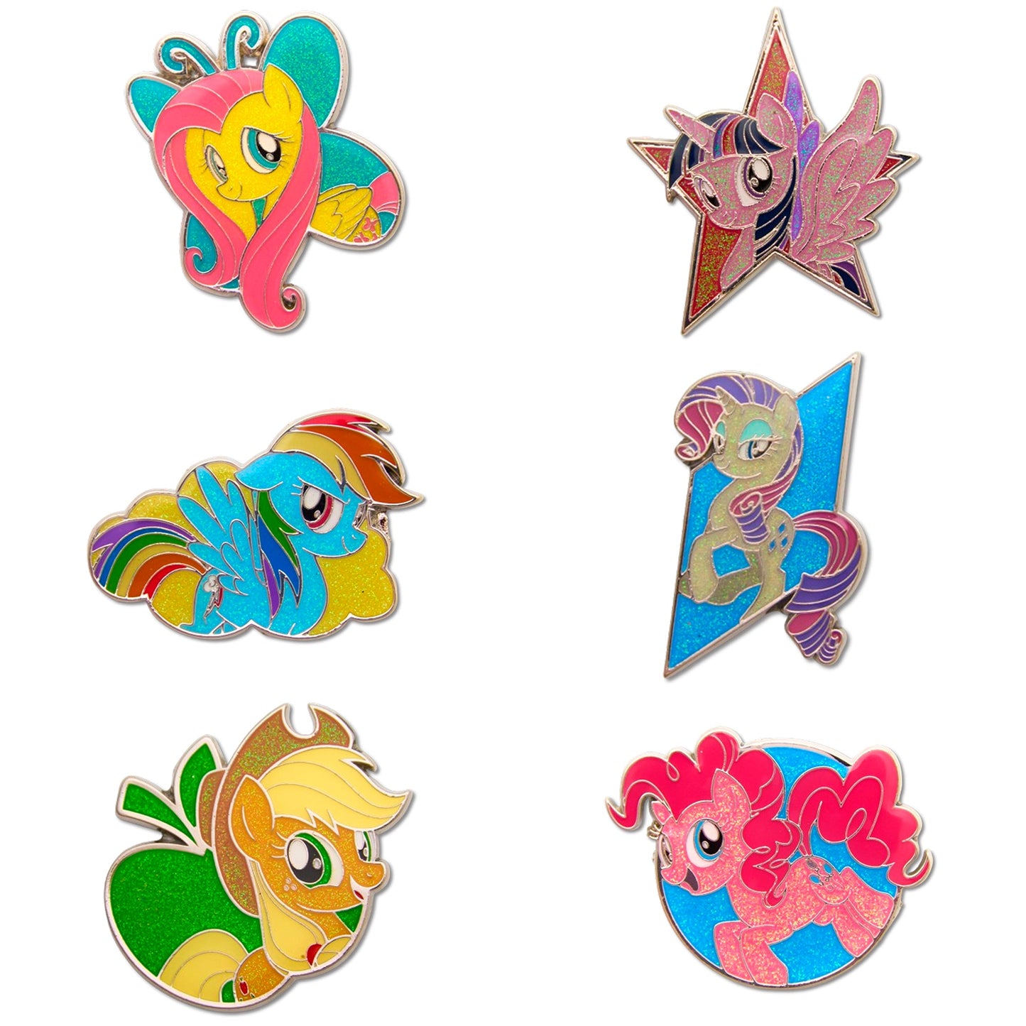 My Little Pony Mystery Enamel Pin Blind Box Series, Applejack, Fluttershy, Pinkie Pie, Rainbow Dash, Rarity, Twilight Sparkle